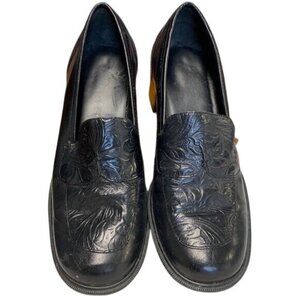 Vintage Cowboy Black Leather Heeled Loafers Size 7